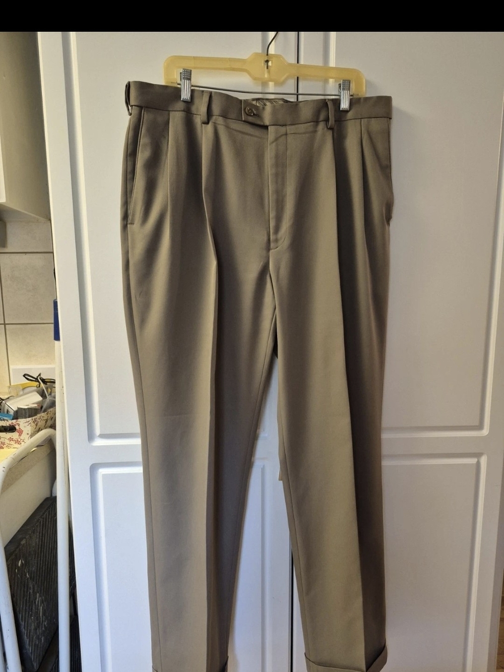 Saddlebred Men's Dress Pants 36x31 Tan Comfort Waistband Pleated